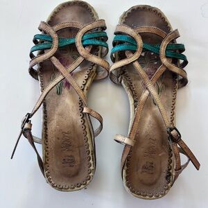 Miz Mooz Embroidered Leather Sandals – Distressed Y2K Boho – Size 8